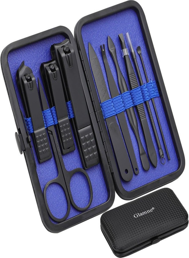 Glamne Manicure Set Nail Clippers Kit Professional Stainless Steel Nail Care Tools with Leather Travel Case 10 in 1 Blue - Image 1